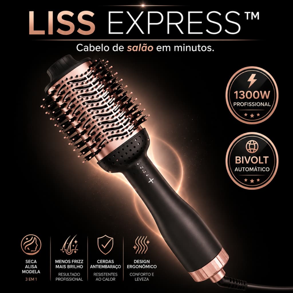 Escova Secadora Modeladora Alisadora Bivolt 1300W Profissional Liss Express