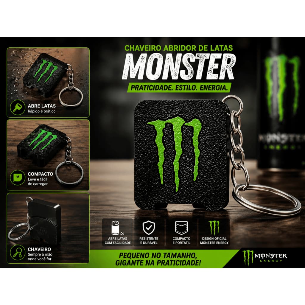 Chaveiro Abridor de Lata Monster Energy 3D