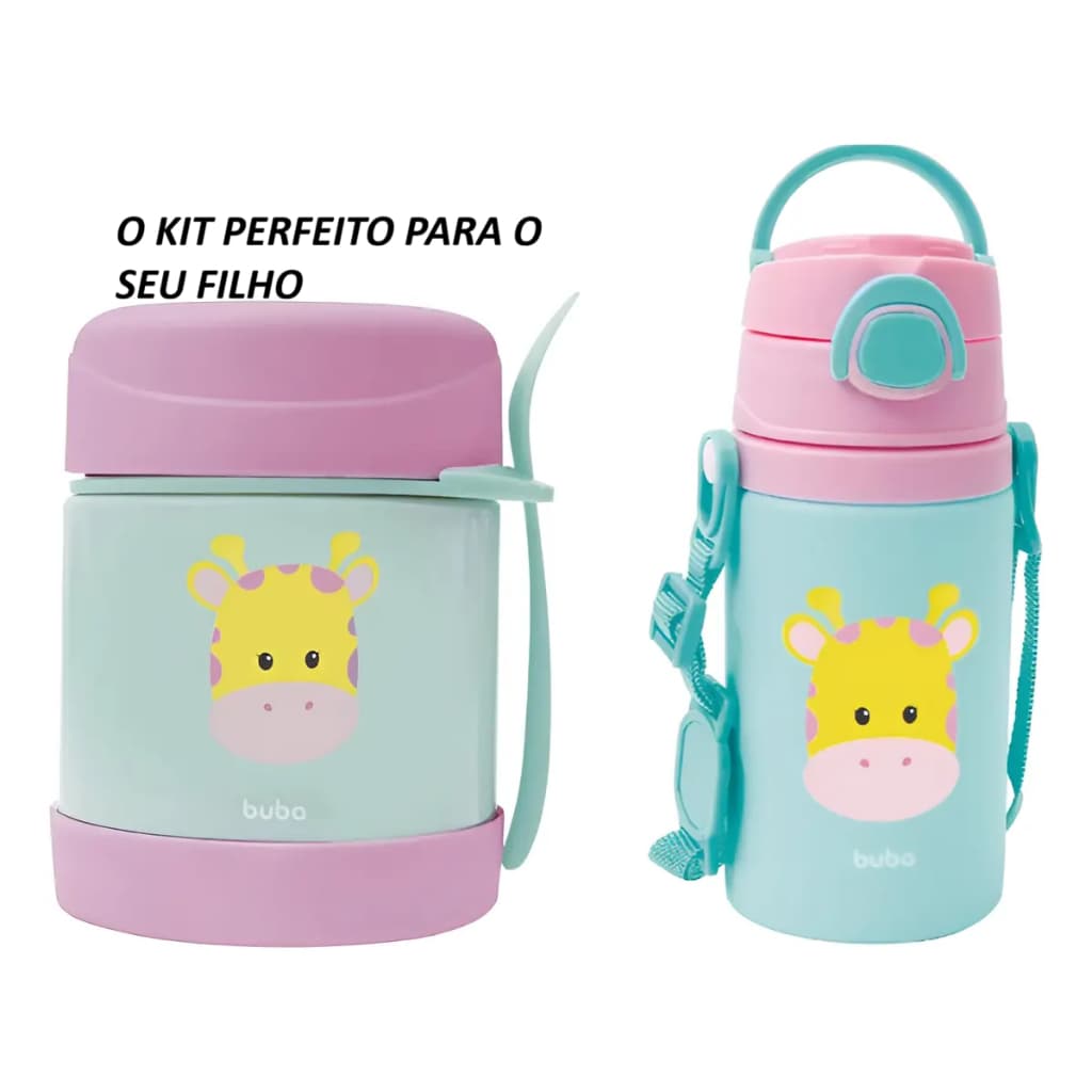 Kit Infantil Buba Girafa – Garrafa Térmica + Pote Térmico 🦒💖