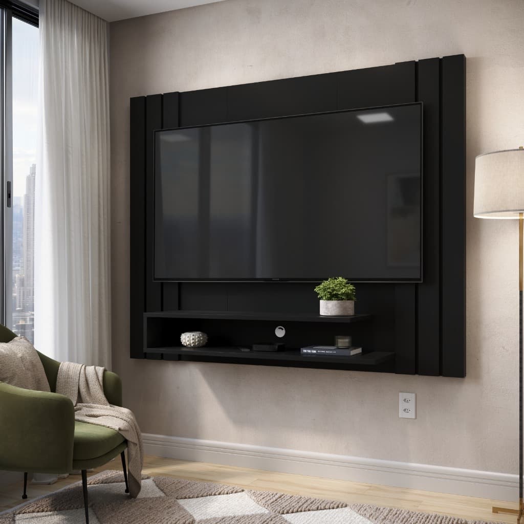 Painel Ripado Para TV Até 50" Luxo Suspenso Com Nicho 135 m- Cores
