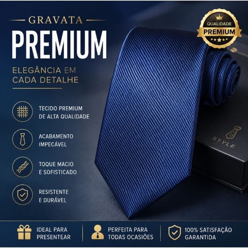 Gravata Slim Azul Marinho Premium Masculina | Elegante, Moderna e Ideal para Presentear