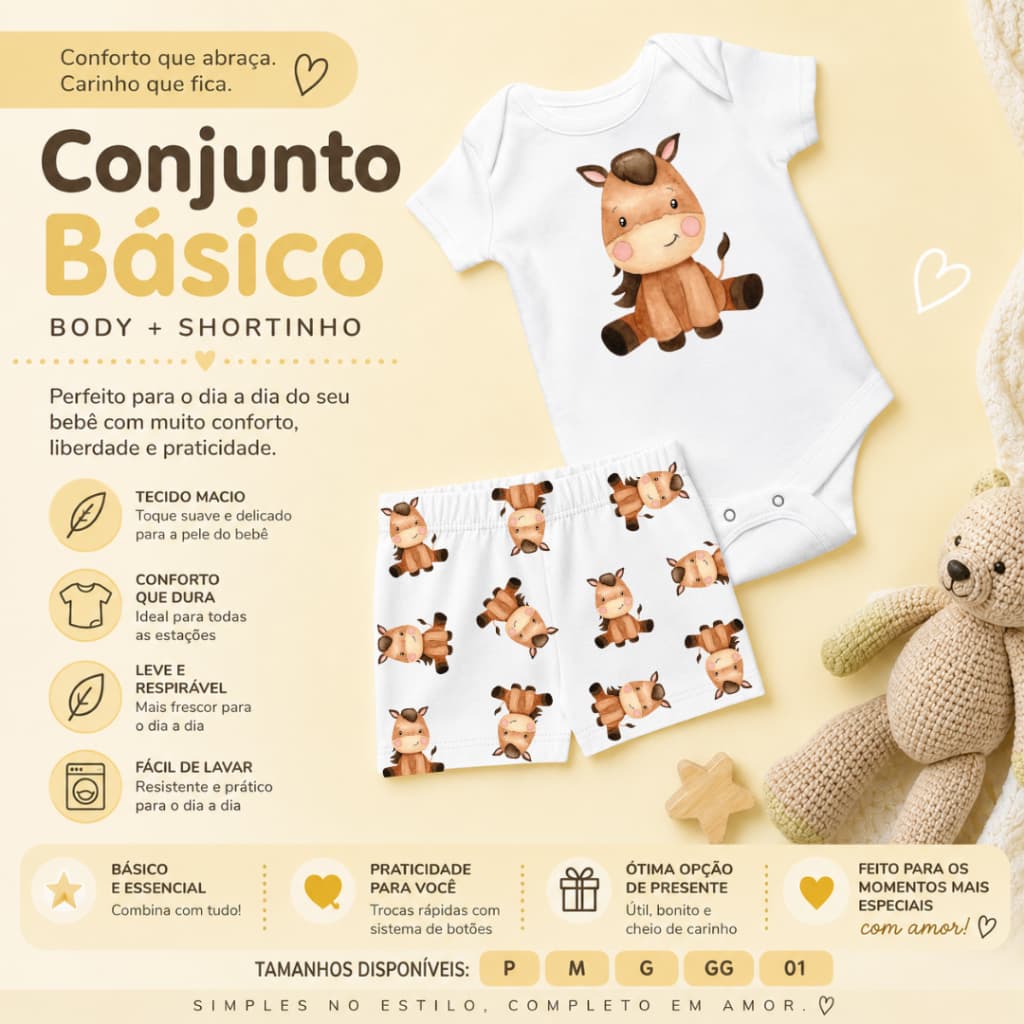 Conjunto Verão Pijama bebê infantil estampa Cavalinho
