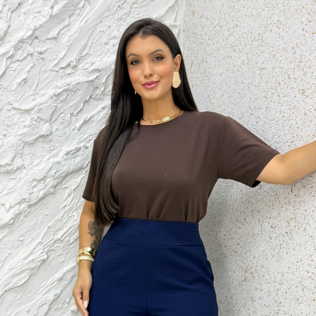 Blusa Feminina Moletinho Cropped Oversized Casual Camiseta Básica