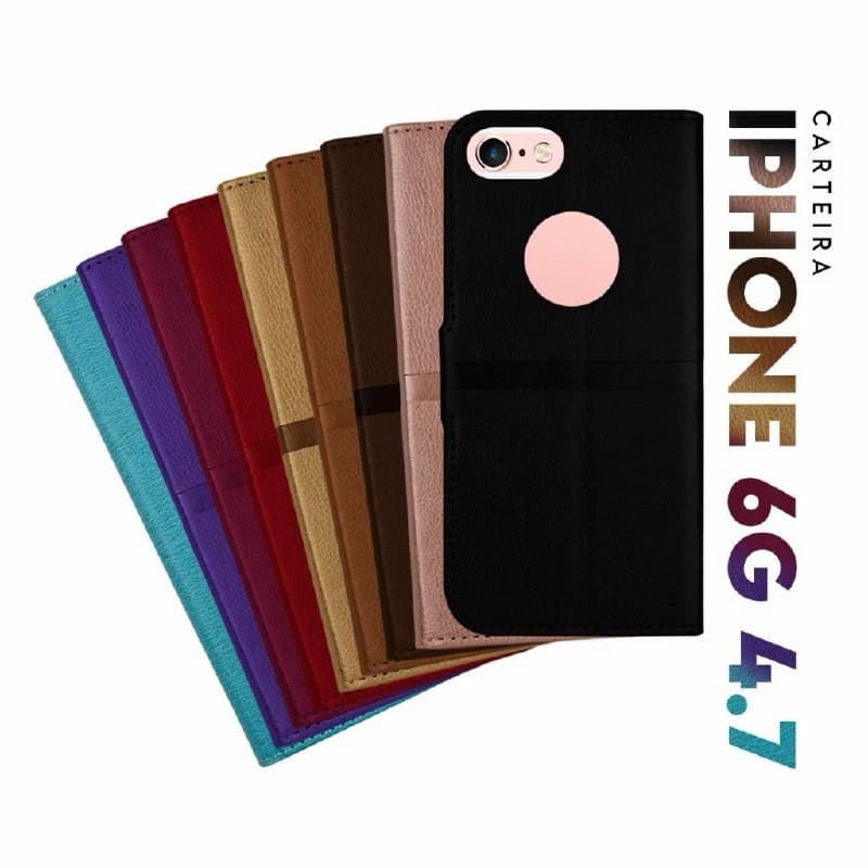 capa case capinha carteira flip cover couro sintético cores IPHONE 6 6S 7 8 SE