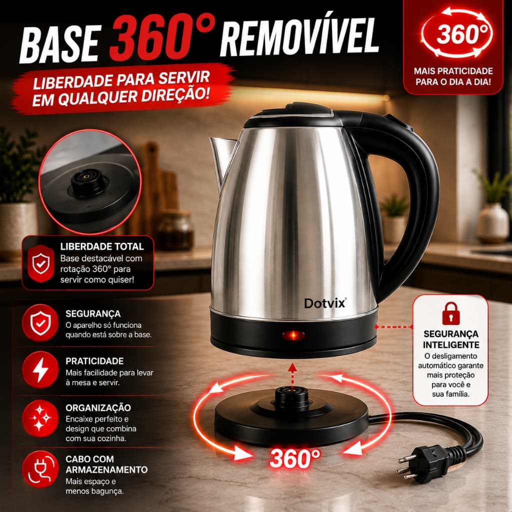 Chaleira Elétrica Inox 1.8L 110v Com Luz Indicadora Alta Eficiência