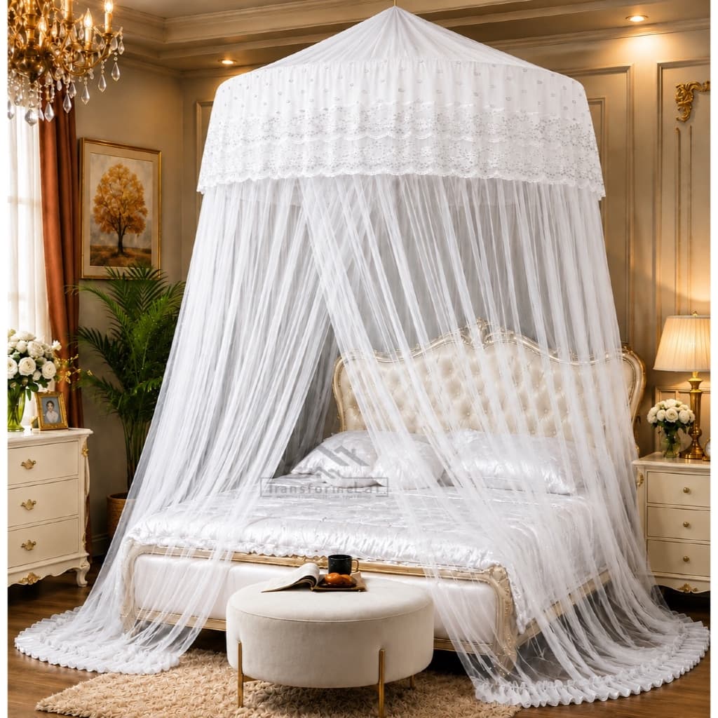 Mosquiteiro Casal Indiano Gigante Luxuoso Box queen Super King Com Abertura Lat 14M