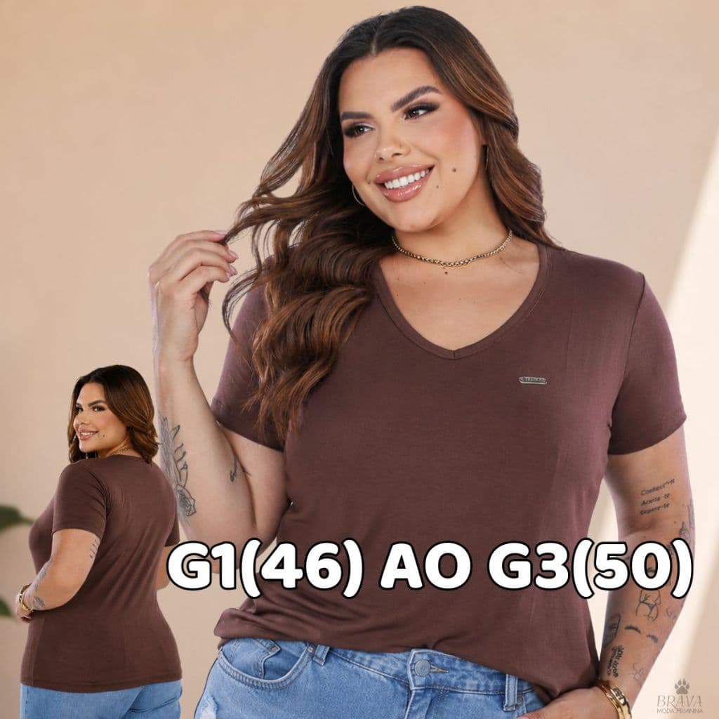 Blusa Plus Size Feminina Gola V G1 G2 G3 Básica Viscolycra Elegante Moda Confortável Regatão Academia Mais Vendida Casua