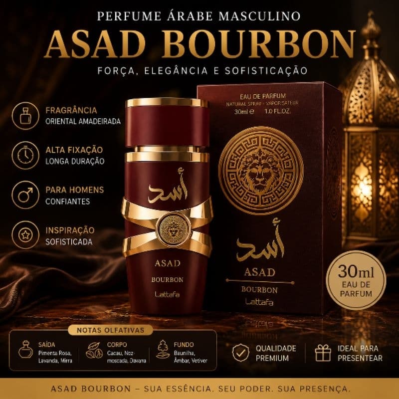 Perfume Árabe Asad Bourbon Lattafa Masculino 30ml Eau de Parfum Alta Fixação Importado