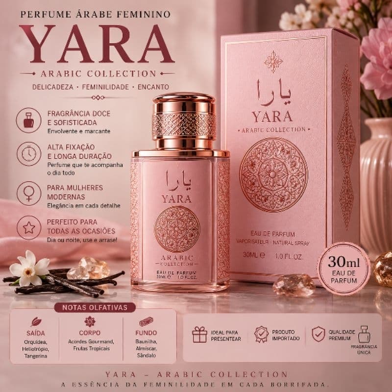 Perfume Árabe Yara Arabic Collection Feminino 30ml Eau de Parfum Alta Fixação Importado