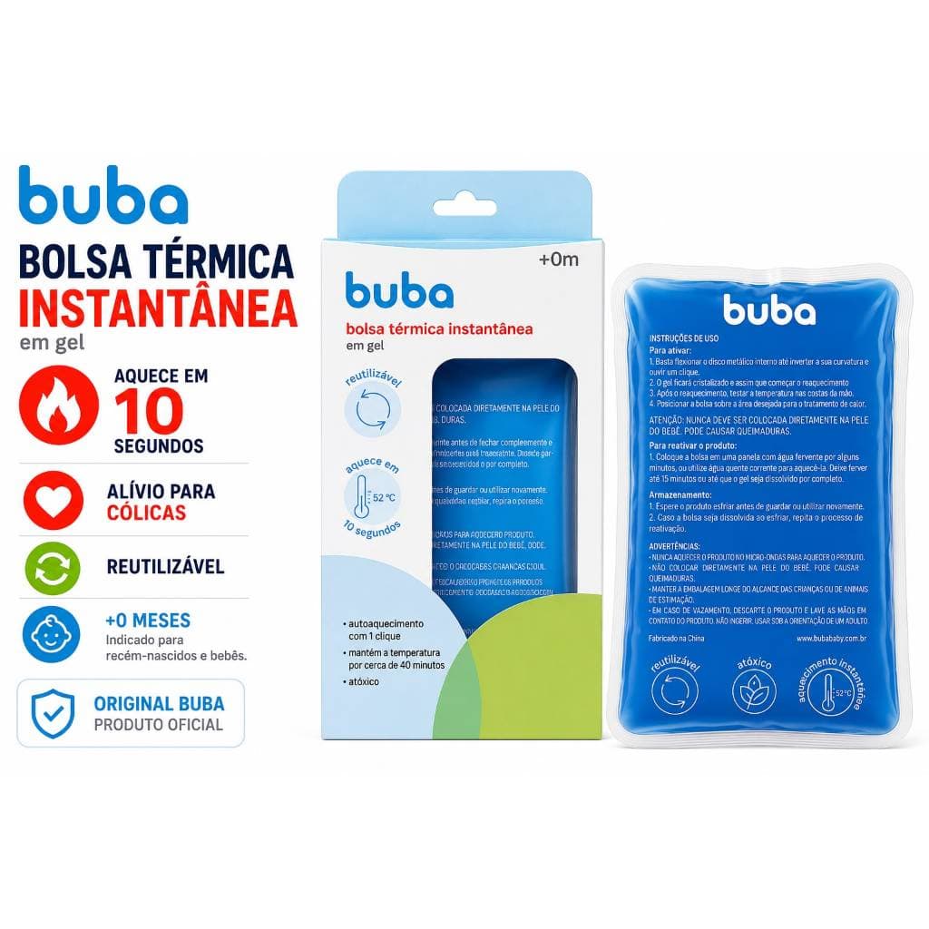 Bolsa Térmica Instantânea Buba Gel Reutilizável Aquece Com 1 Click Bebê Colica