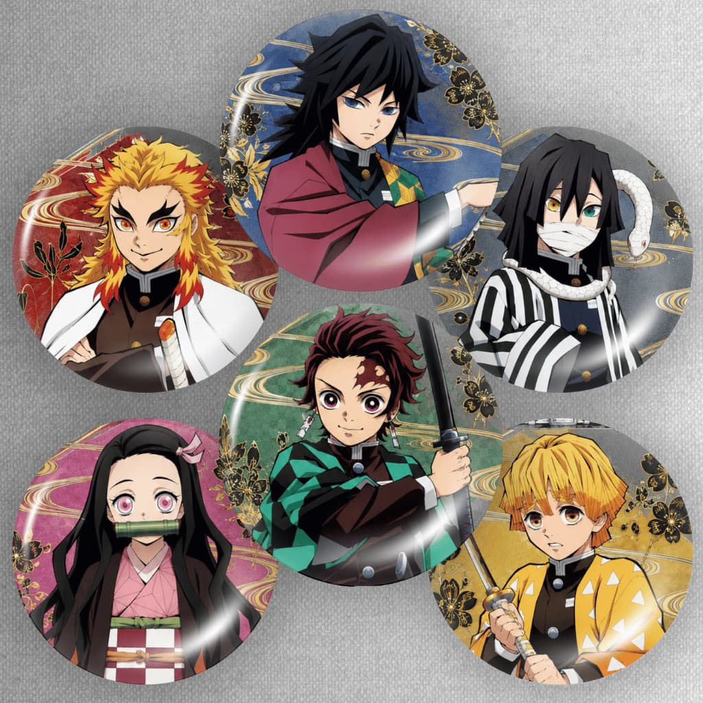 Kit 6 Bottoms Demon Slayer Kimetsu No Yaiba Broche 45mm Tanjiro Nezuko Zenitsu Rengoku Giyu Obanai Colecionável Anime