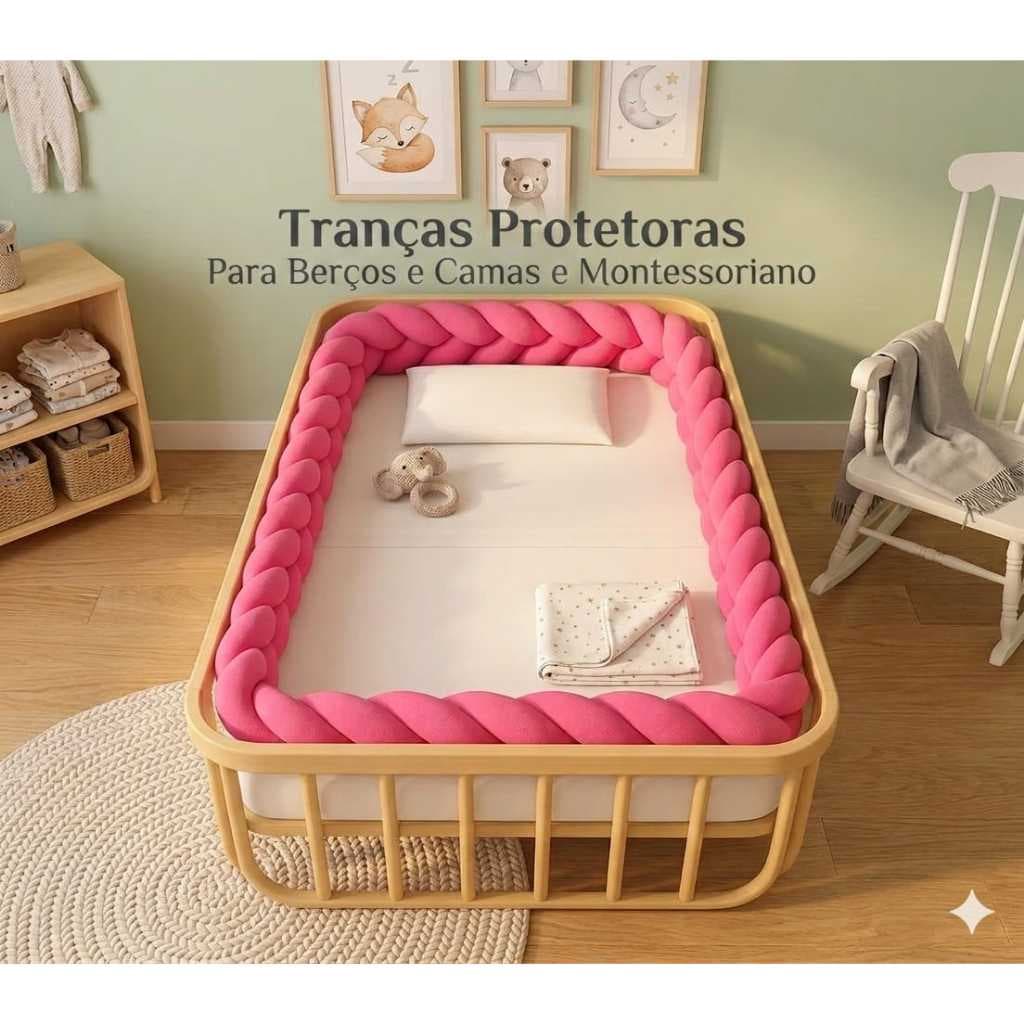 Trança Protetora para Berço Americano, Mini Berço e Cama Montessoriana Infantil  2,5m, 4m e 5,5m