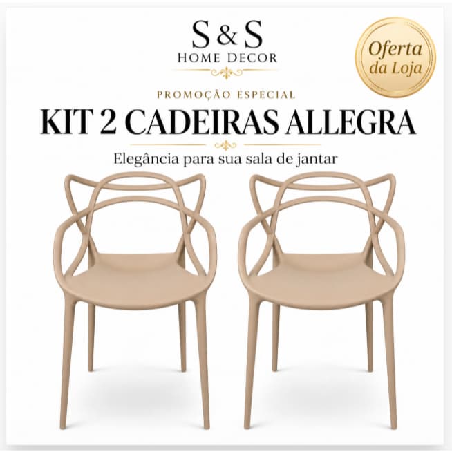Promoção - Kit 2 Cadeiras Allegra Nude ou Preta Promoção Design Sofisticado para sua Casa