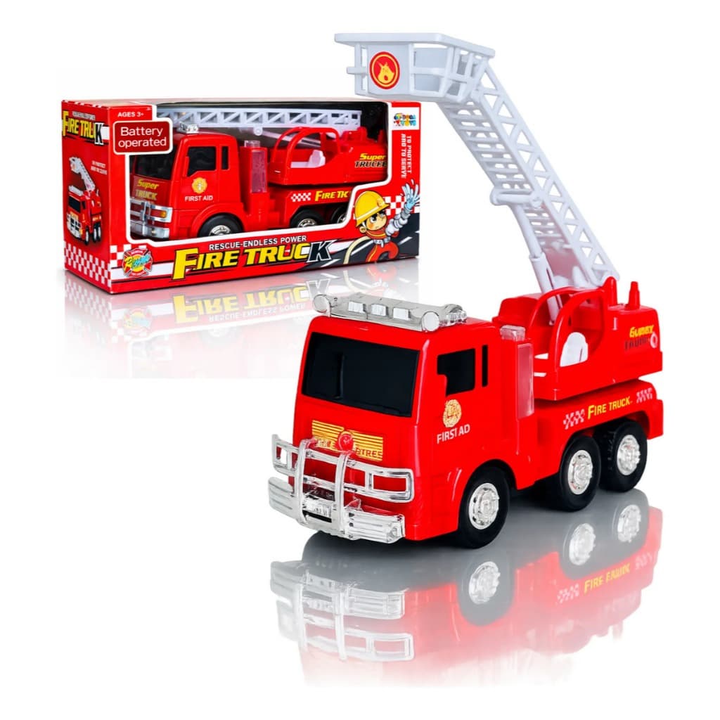 Caminhão Bombeiro Infantil Com Escada Móvel Brinquedo Fire Truck A Pilha Luzes e Diversão