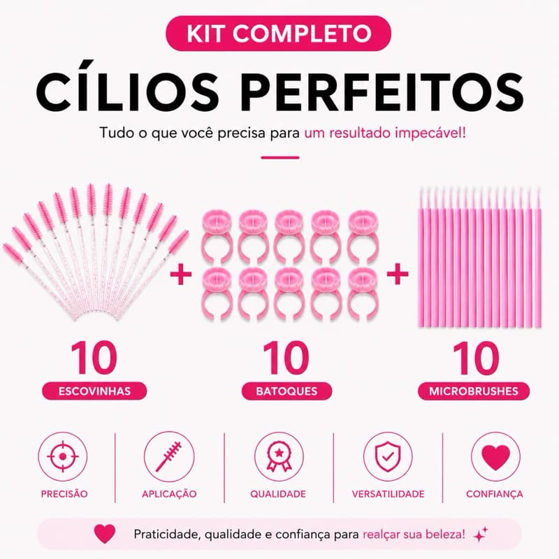 Kit Lash Designer 10 Escovinhas + 10 Batoques + 10 Microbrush Alongamento Use Naton