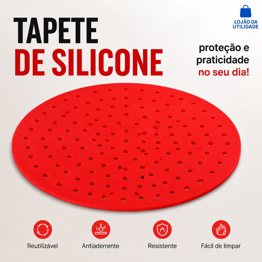 Tapete Silicone Fritadeira Air Fryer Universal Protetor Antiaderente 22 CM Redondo Vermelho