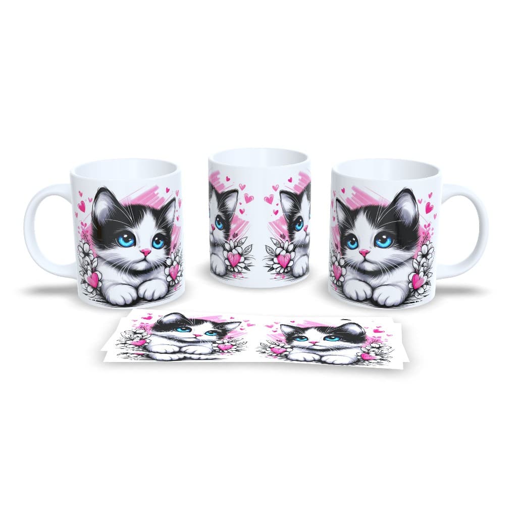 Sara Presentes, Caneca Cerâmica Personalizada Gato / Gatinho Sublimação + Chaveiro Articulado GT3