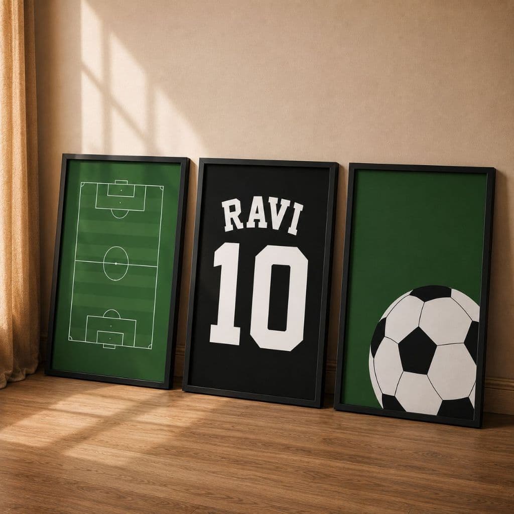 Kit 3 Quadros Futebol Personalizado Com Nome E Número Decoração Infantil Quarto Infantil Bola Campo Decoração