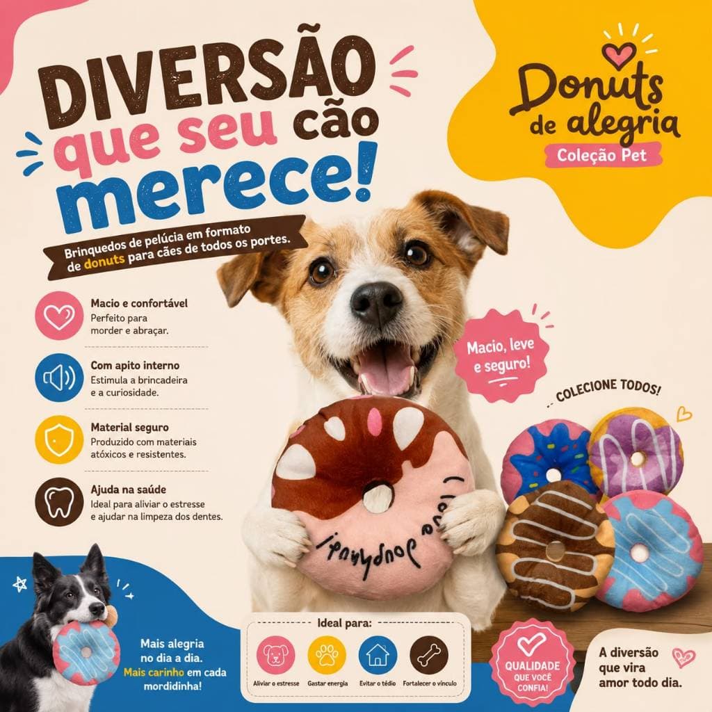 Brinquedo Pet Pelucia Donuts diversas cores para Cães e gatos Porte Pequeno