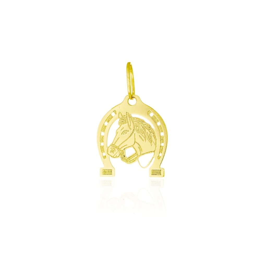 Pingente Ferradura Ouro 18K 12mm Cavalo Laser