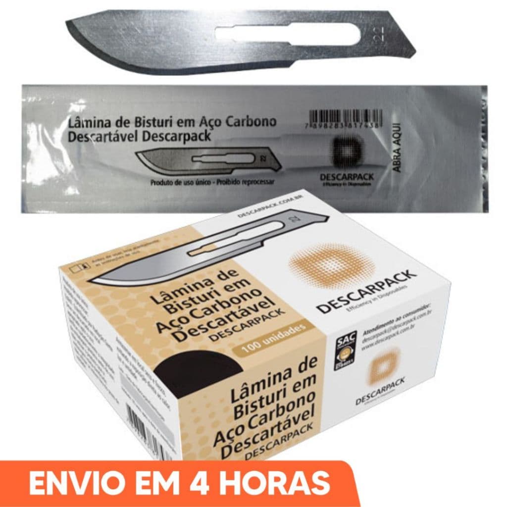 Lâmina de Bisturi Descartável Aço Carbono 100un Descarpack