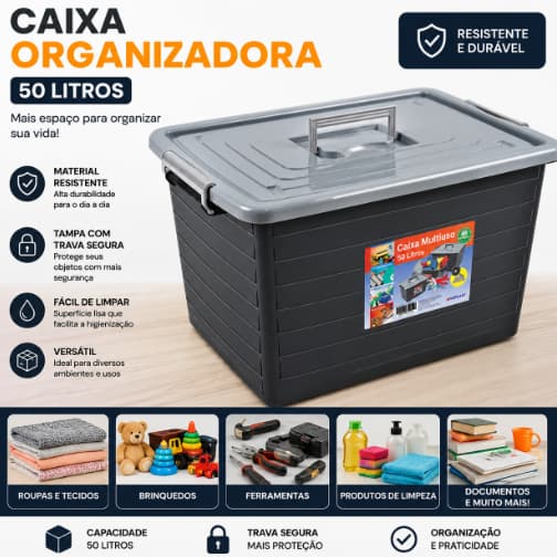 Caixa Organizadora 50 Litros Resistente com Tampa -Arqplast