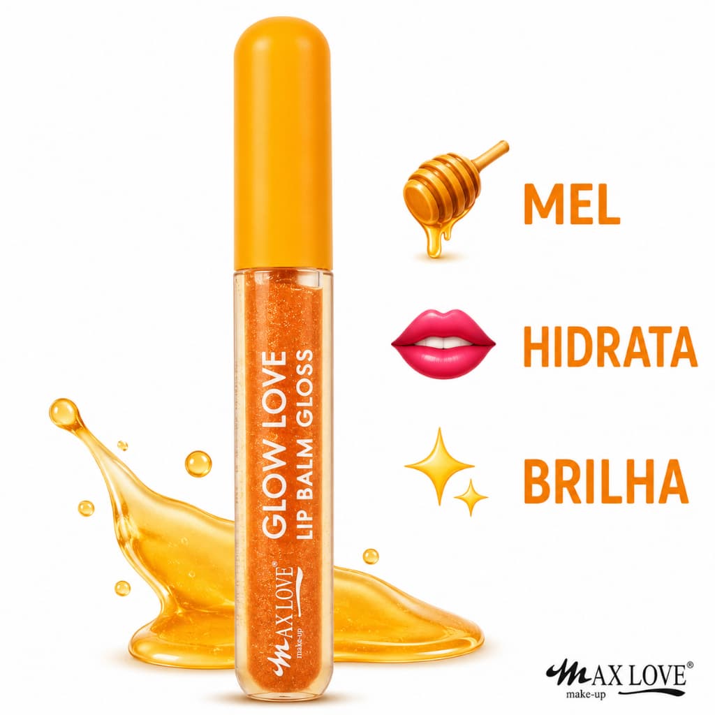 Gloss Labial Hidratante Mel Max Love Glow Love Brilho Intenso Lip Balm Cheirinho de Mel 5ml