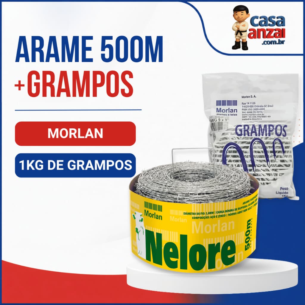 Arame Farpado Nelore Morlan 500m Kit com 1kg Grampo Para Cerca