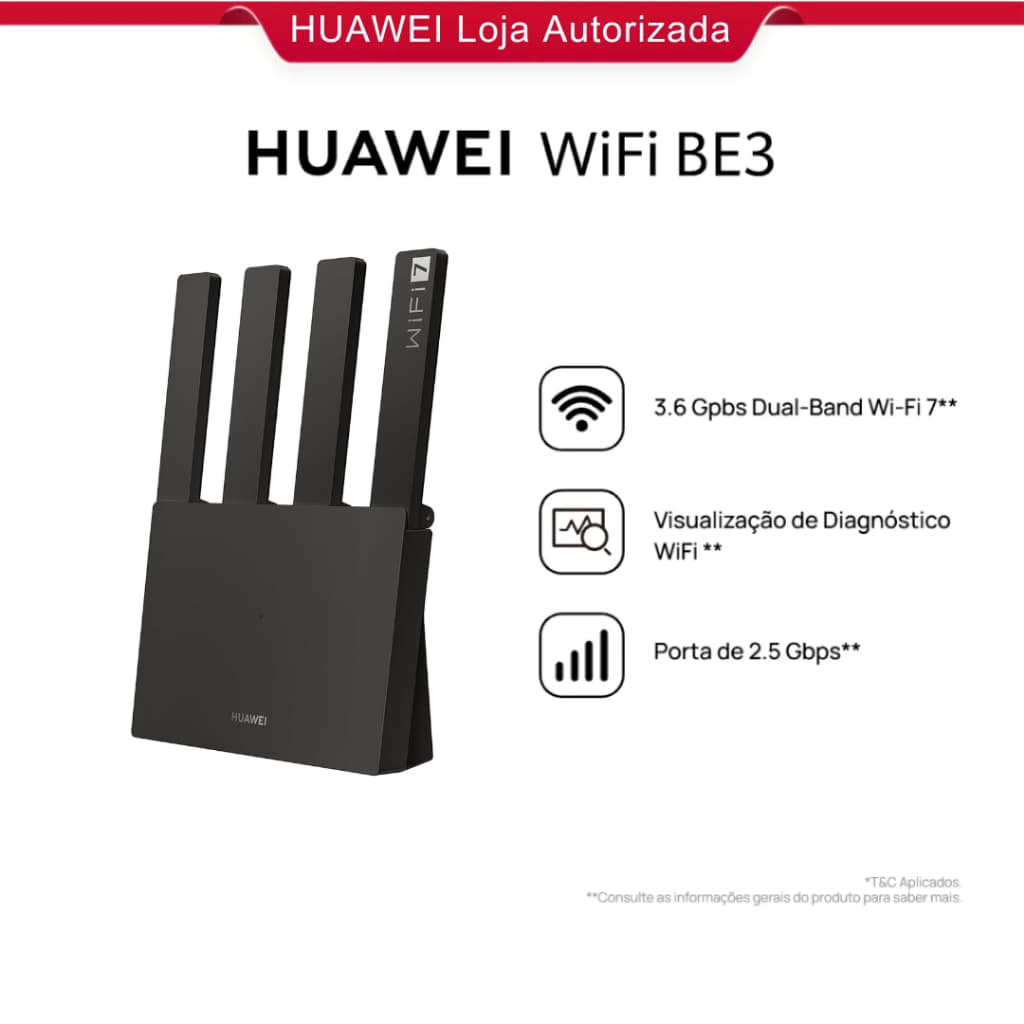 HUAWEI WiFi BE3 | Roteador | 3.6 Gpbs Dual-Band Wi-Fi 7 | Porta de 2.5 Gbps