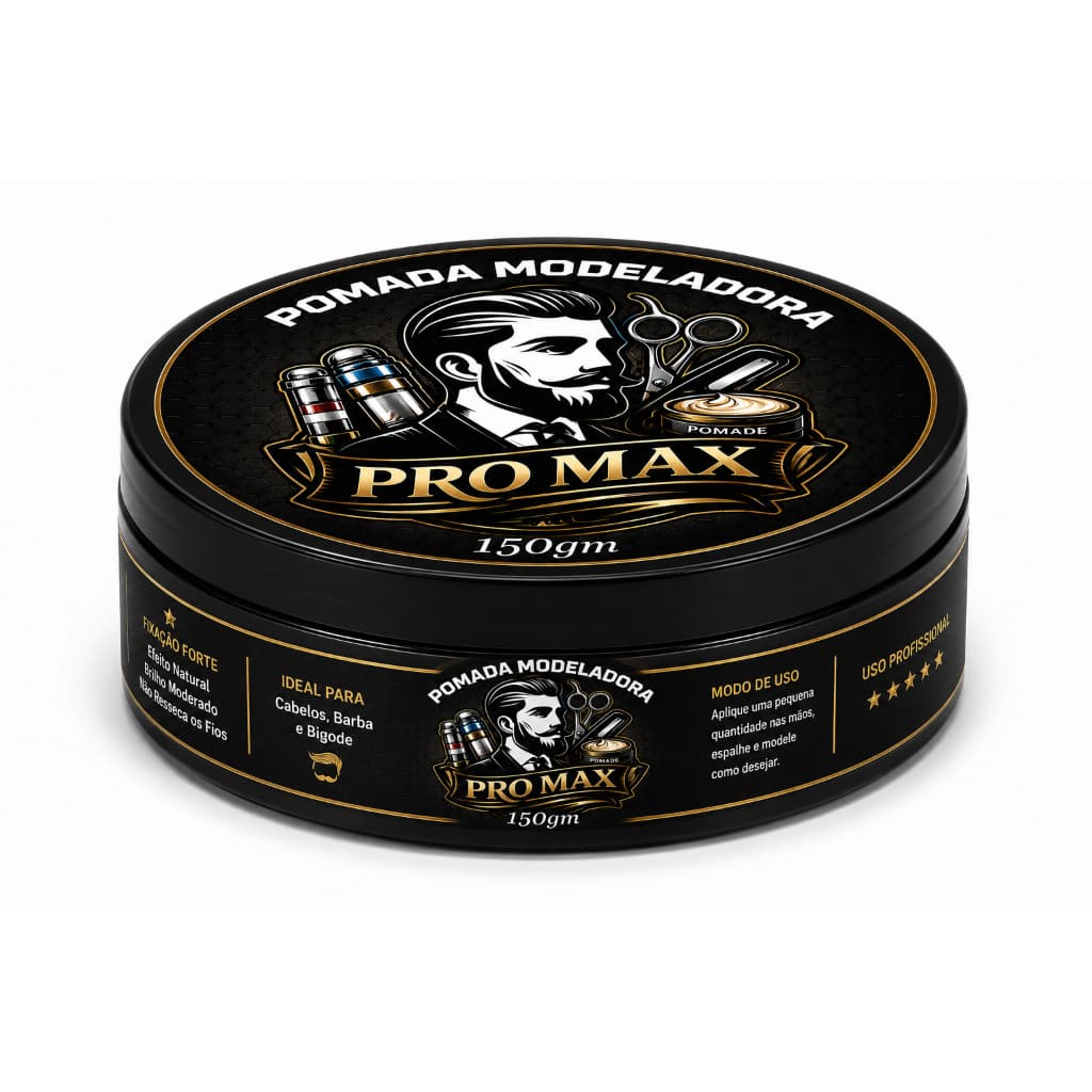 Pomada Modeladora PRO MAX 150g Fixação Forte Efeito Natural Cabelo Barba Profissional