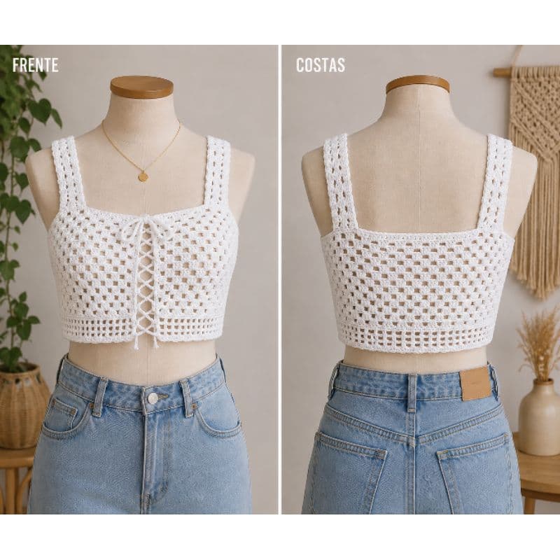 Cropped de Crochê Feminino, Top Verão, Blusa de crochê. Moda Feminina. Tamanho Único. Veja medidas na descrição.