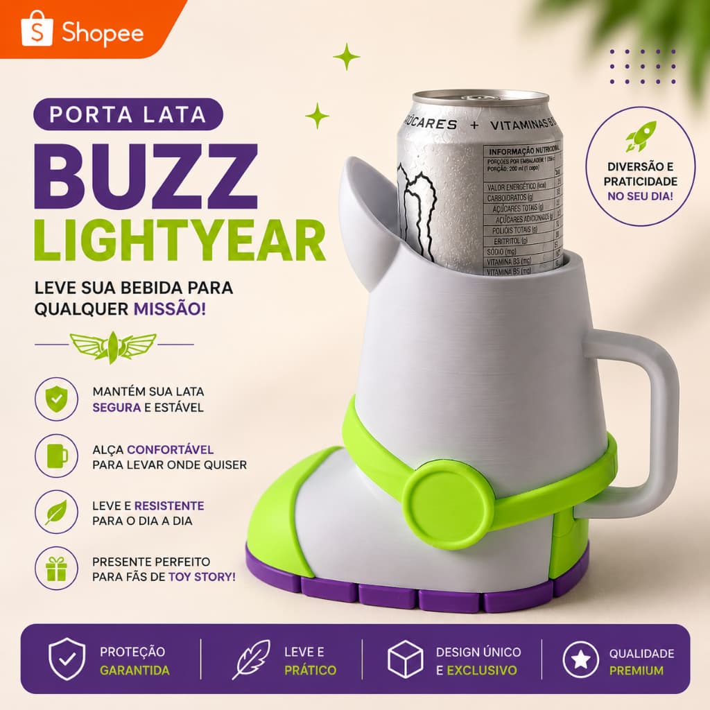 🚀 Porta Lata Buzz Lightyear Toy Story em Impressão 3D