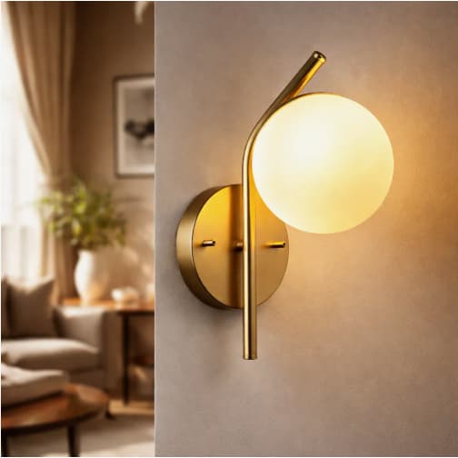 Arandela luminária de Parede Inclinada alumínio bivolt Com Globo Vidro fosco 12cm casa sala quarto cabeceira de cama