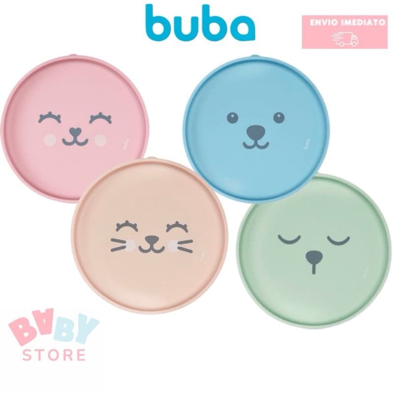 PRATINHO INFANTIL EM SILICONE COM VENTOSA BUBA GUMY ROSA VERDE AZUL