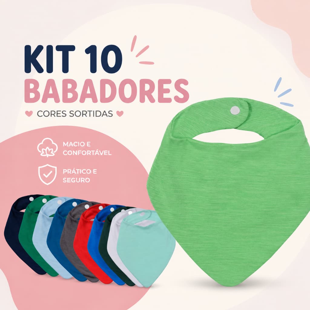 Kit 10 Babadores Bebê Algodão Bandana Infantil Menino Menina Babador Saliva Sortido