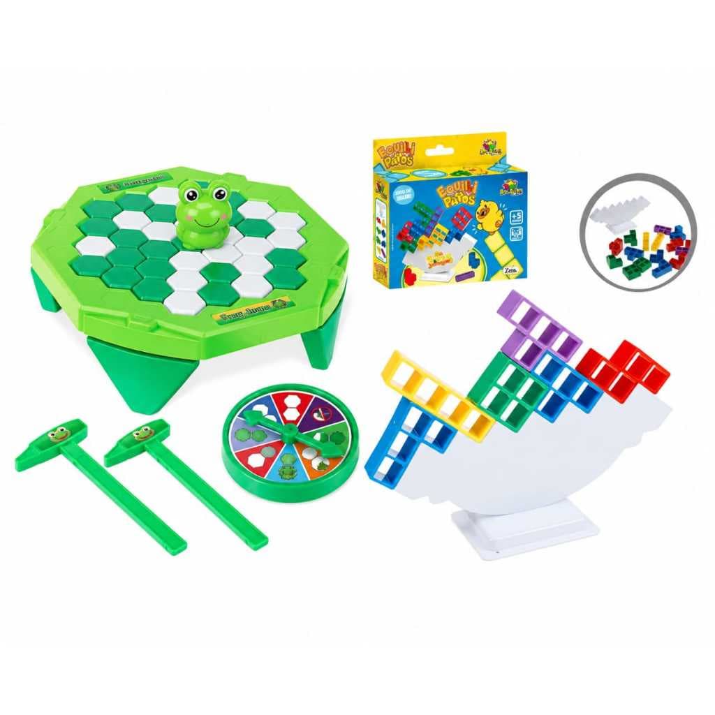 Kit 2 Mini Jogos(Mini Sapinho Quebra Gelo+Mini Torre Equilibre Patos)Divertidos E Interativos