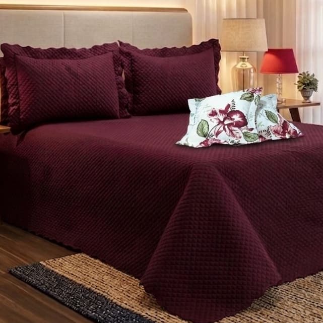 Cobre Leito Solteiro Casal Queen Florence 05 Peças Colcha Premium Micropercal 400 Fios Exclusiva