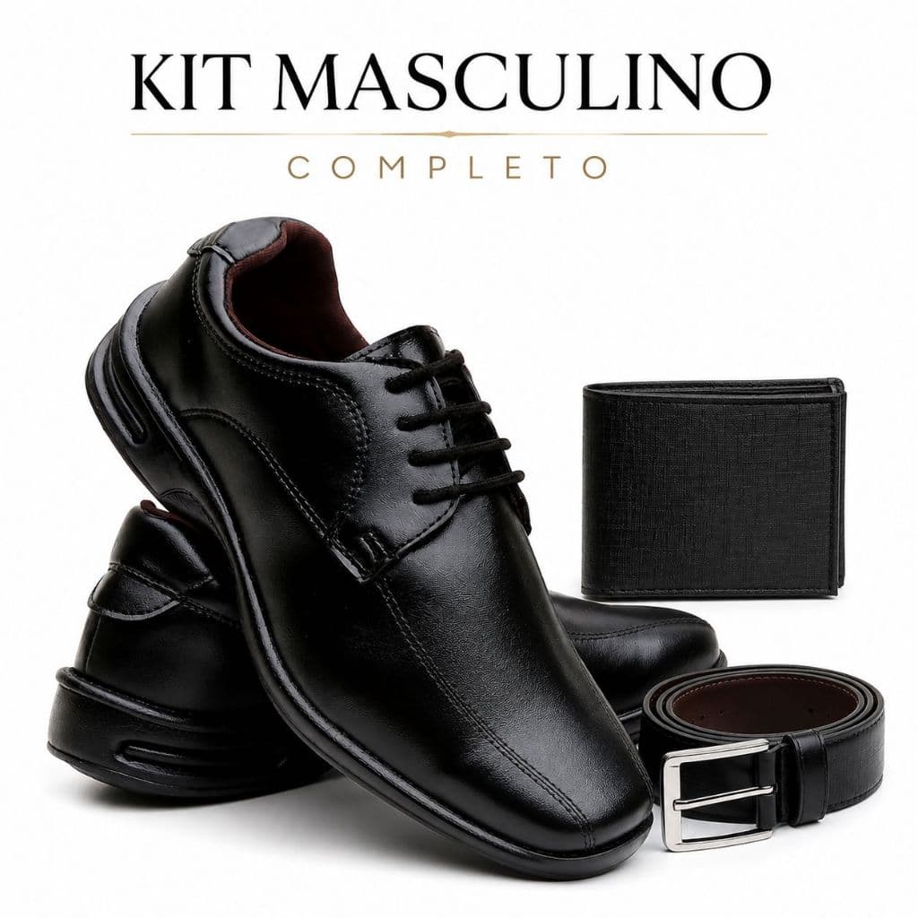 Kit Sapato Social Masculino Carteira Cinto Executivo Casual Trabalho Evento Confortável