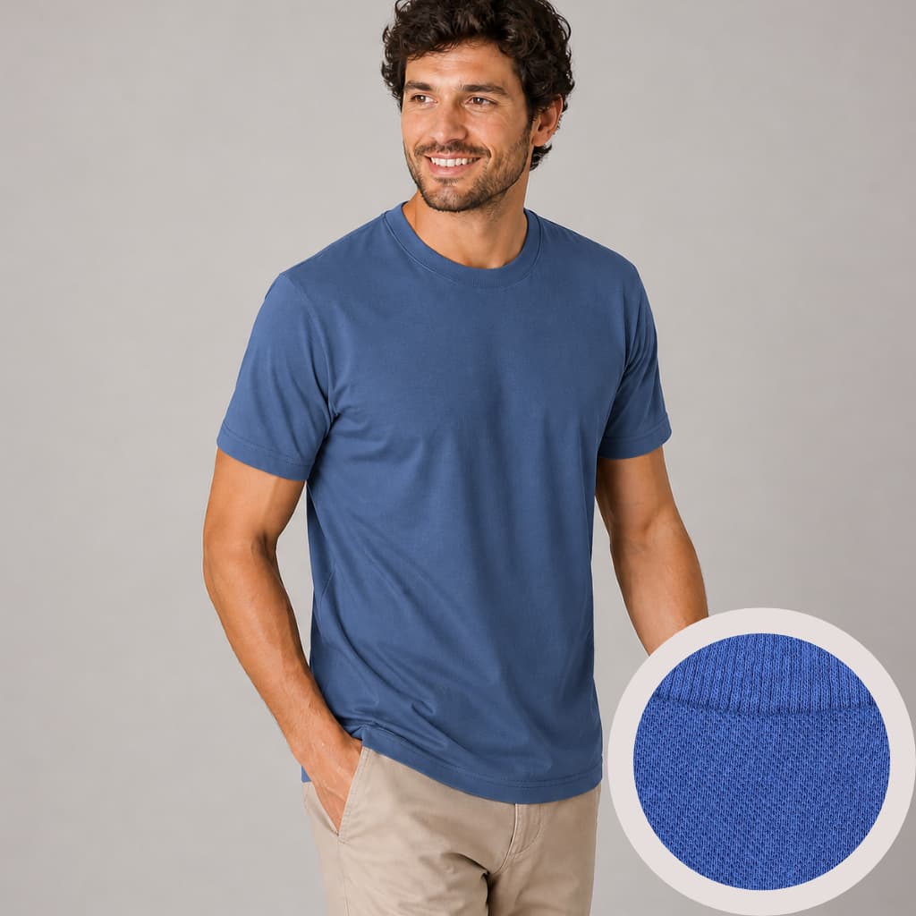 Camiseta Masculina Básica Lisa Algodão Piquê Premium Gola Ribana Canelada