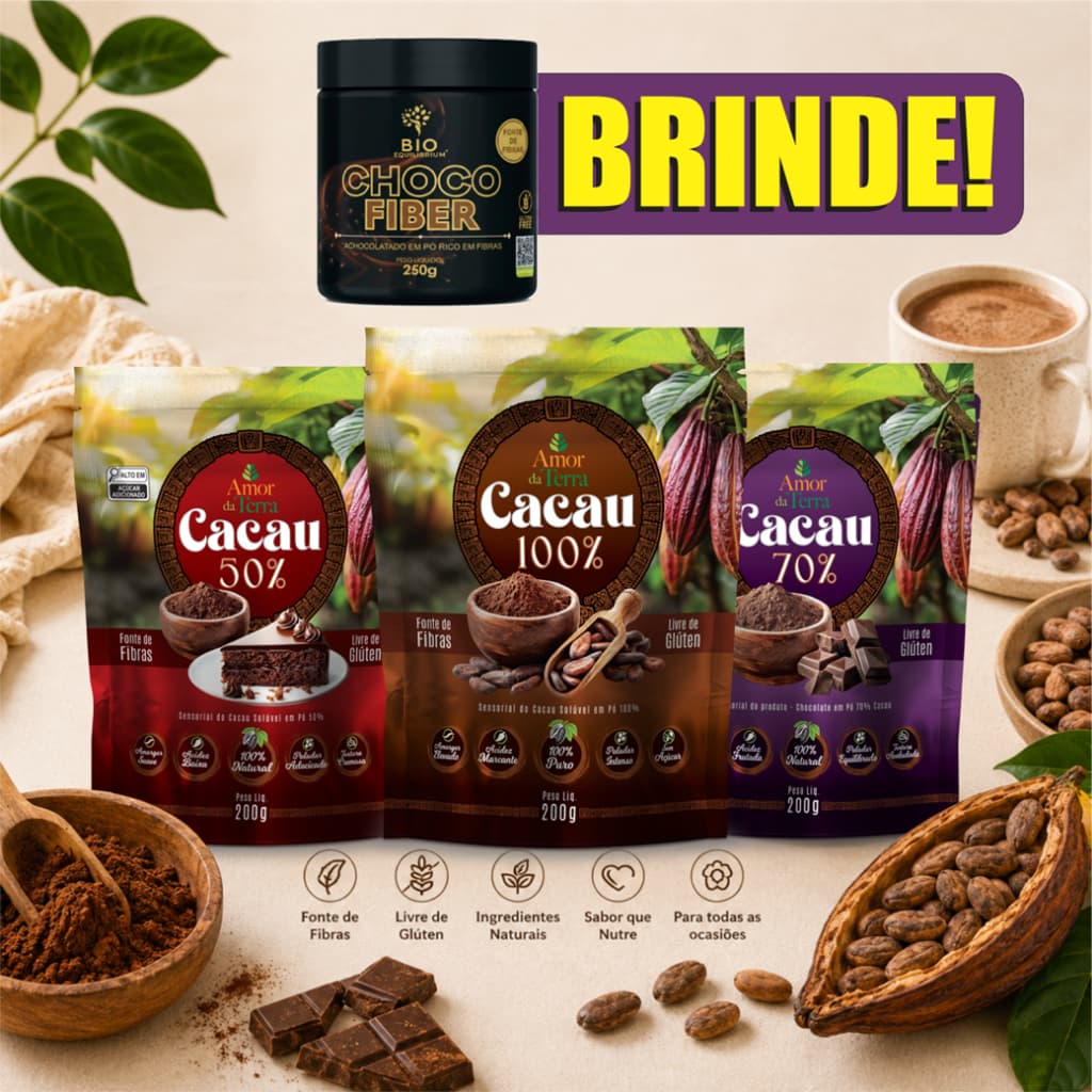 Kit 3 Cacau Receitas Bolos, Sobremesas e Confeitaria Profissional |100% - 70% - 50% | Amor da Terra