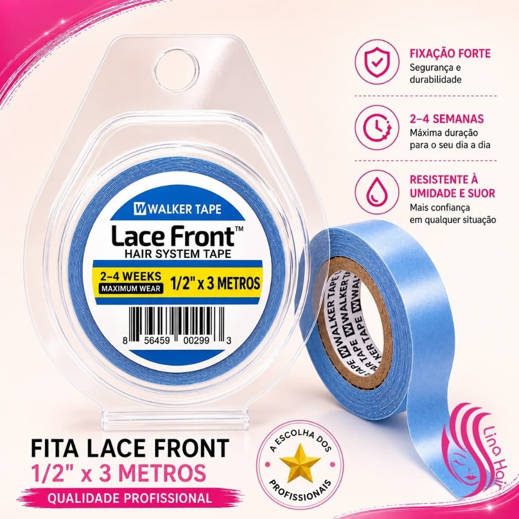 Fita Adesiva Walker Tape 3m x 1,27cm – Fixação Forte à Prova D'água para Lace, Peruca e Mega Hair
