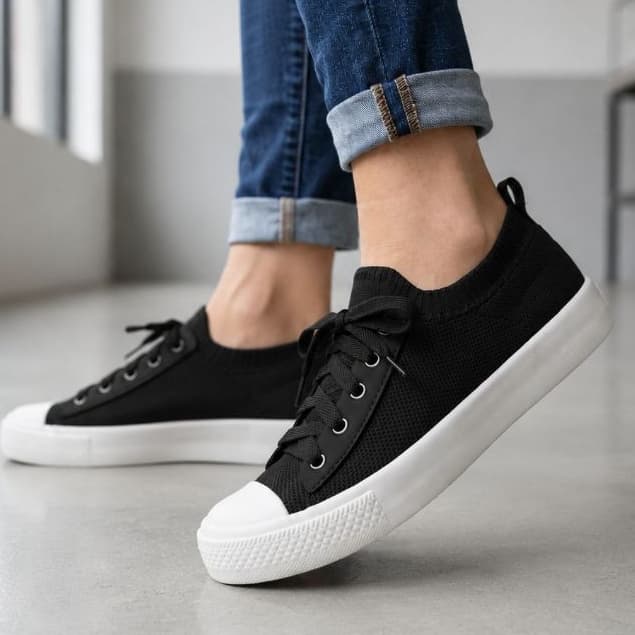 Tênis Meia Feminino Confortável Calce fácil Preto Casual Estiloso Flexível