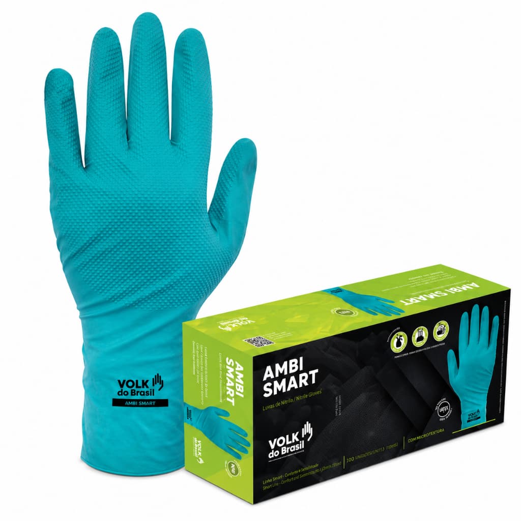 Kit C/6 Pares Luva Nitrílica Ambidestra Volk Reutilizável Antiderrapante Limpeza Alimentos Segurança Nitrilo Cozi Com Ca