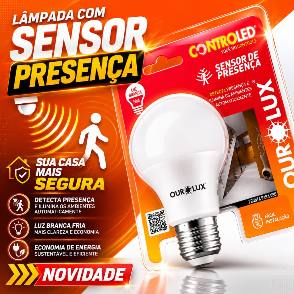 Lâmpada Sensor Presença Movimento Acendimento Automático Ourolux