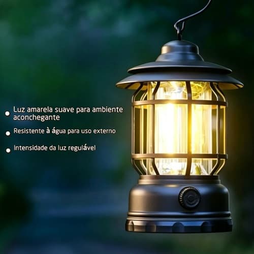 Lanterna de Acampamento Retrô Recarregáve USB LuzAmbiente Regulável para Barraca Jardim e Emergência