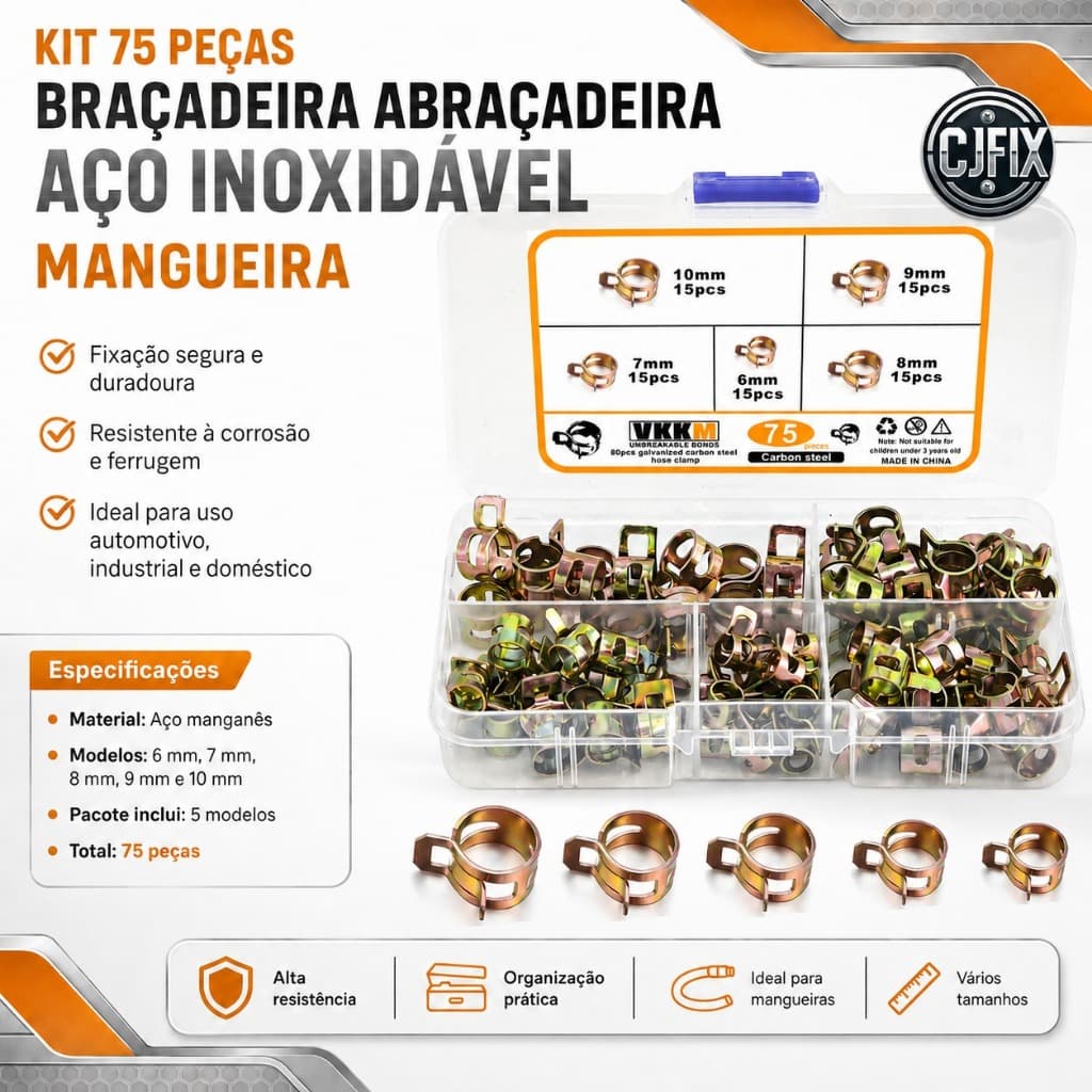 KIT 75 PEÇAS BRAÇADEIRA ABRAÇADEIRA AÇO INOXIDAVEL MANGUEIRA