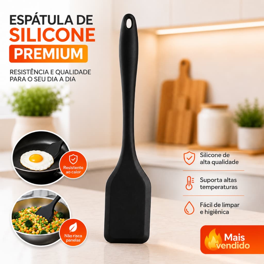 Espátula Silicone Premium 29,7cm Antiaderente Não Risca Panela Resistente 230°C