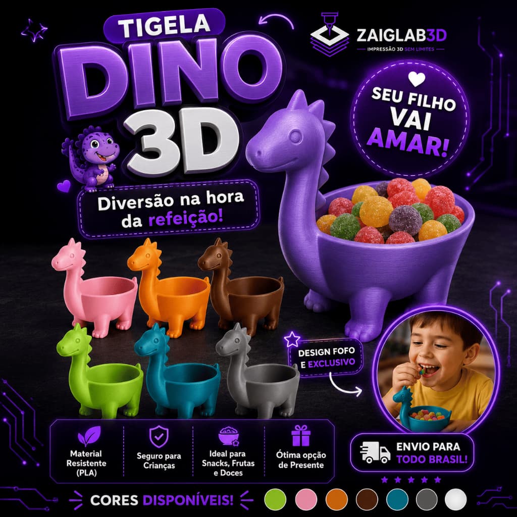 Tigela Dinossauro Colorida | Presente Criativo Infantil | Porta-Doces Decorativa Dino