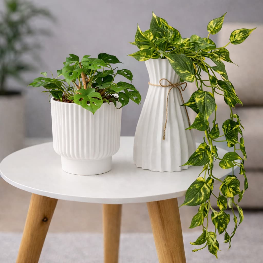 Kit 2 Vasos + 2 Plantas Jiboia E Mini Costela De Adao DecorKit 2 Vasos + 2 Plantas Jiboia E Mini Costela De Adao Decor