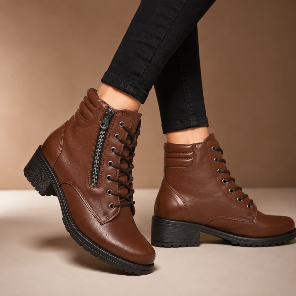Bota Coturno Feminino Casual Salto Baixo Confortável Estilosa Leve Blogueira